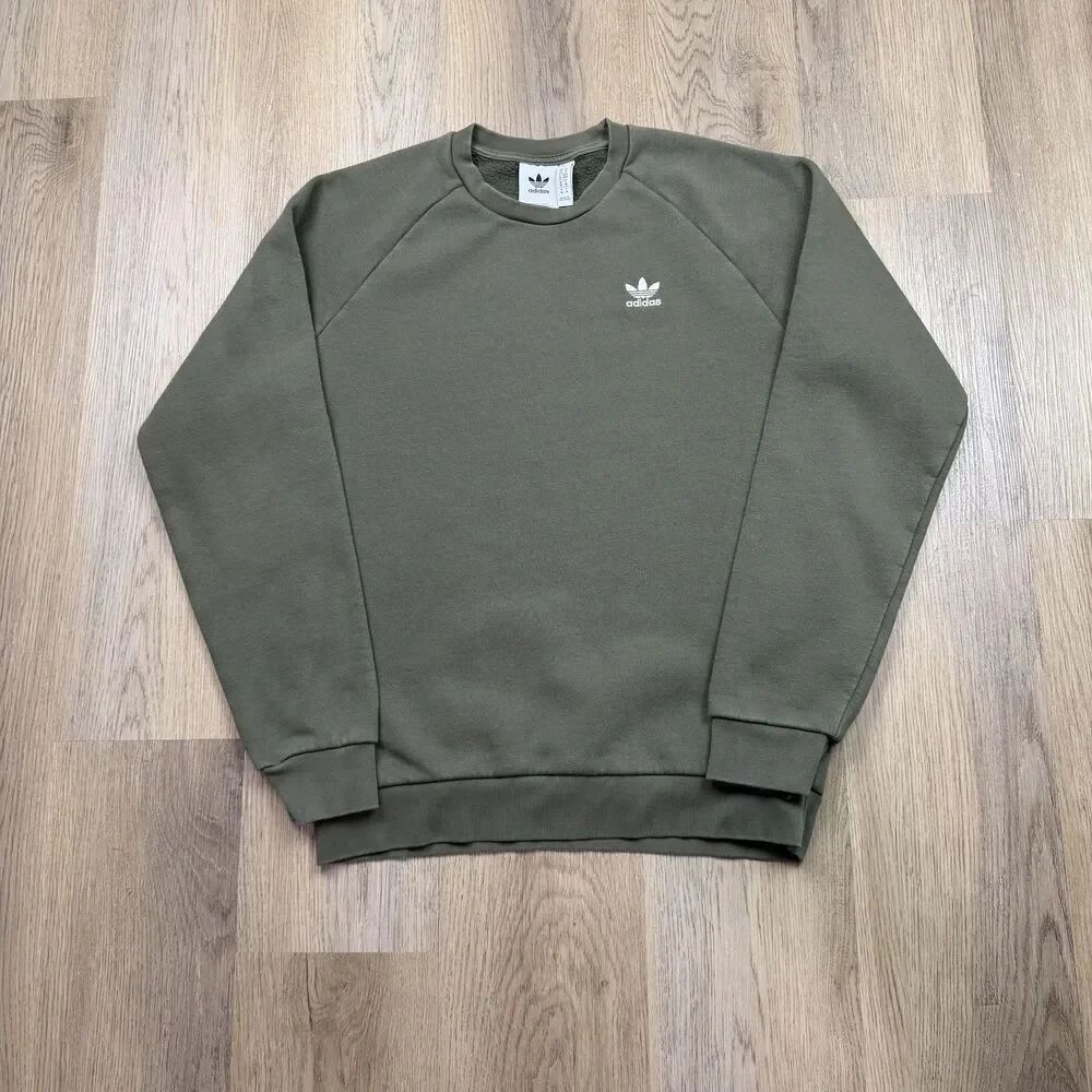 Adidas Originals Sweatshirt Mens Medium Green Trefoil Logo Crewneck Fleece
